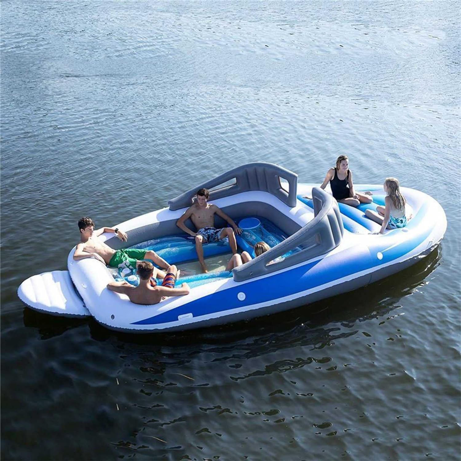 Inflatable Floating Water Row Bed Island Floating Pad Mat PVC 6 People Boat Outdoor Party Inflatable Kayak Rafting