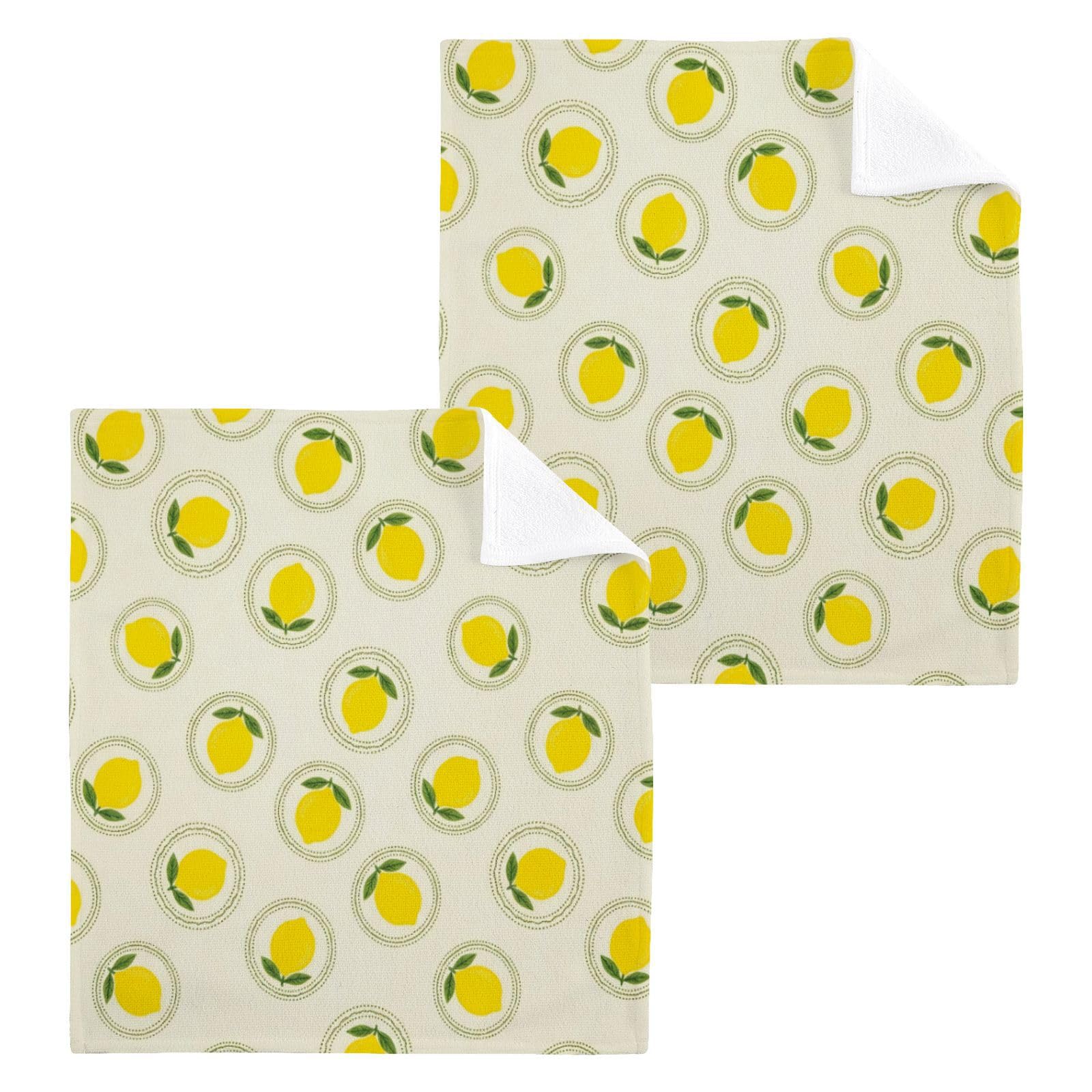 BOESI Vintage Lemon Dot 12x12in Cotton Washcloth,Face Towel