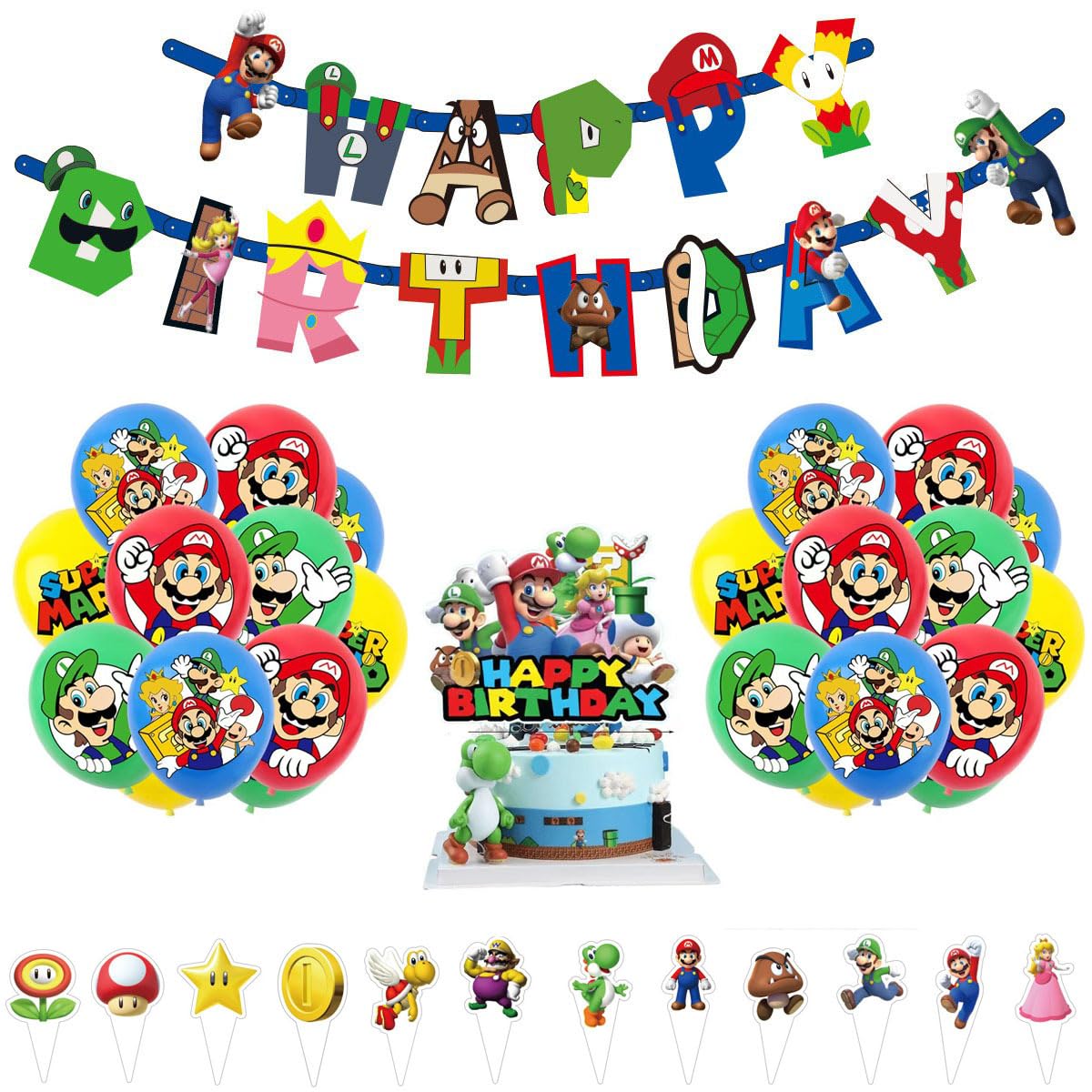 32個セット For スーパーマリオ 誕生日 飾り付け 風船バルーン 誕生日バルーン ハッピーバースデー 飾り happy birthday 誕生日 ガーランド キャラクター風船 バースデー 飾り 子供バースデーデコレーション パーテ