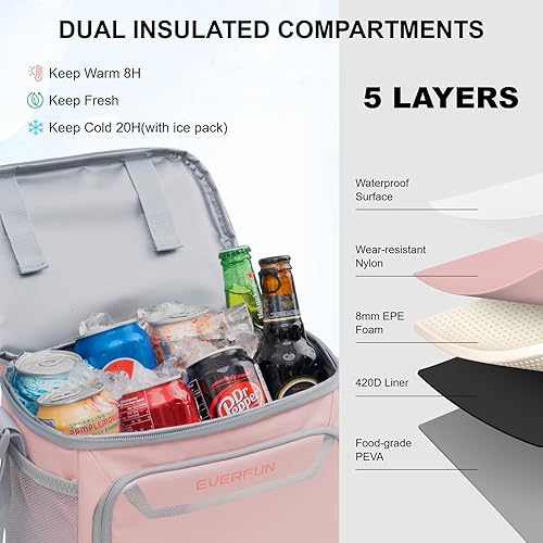 Miniatura 10 de Everfun Lonchera térmica suave para hombres, con doble compartimento, pequeña, plegable, impermeable, a prueba de fugas, para el trabajo, azul marino