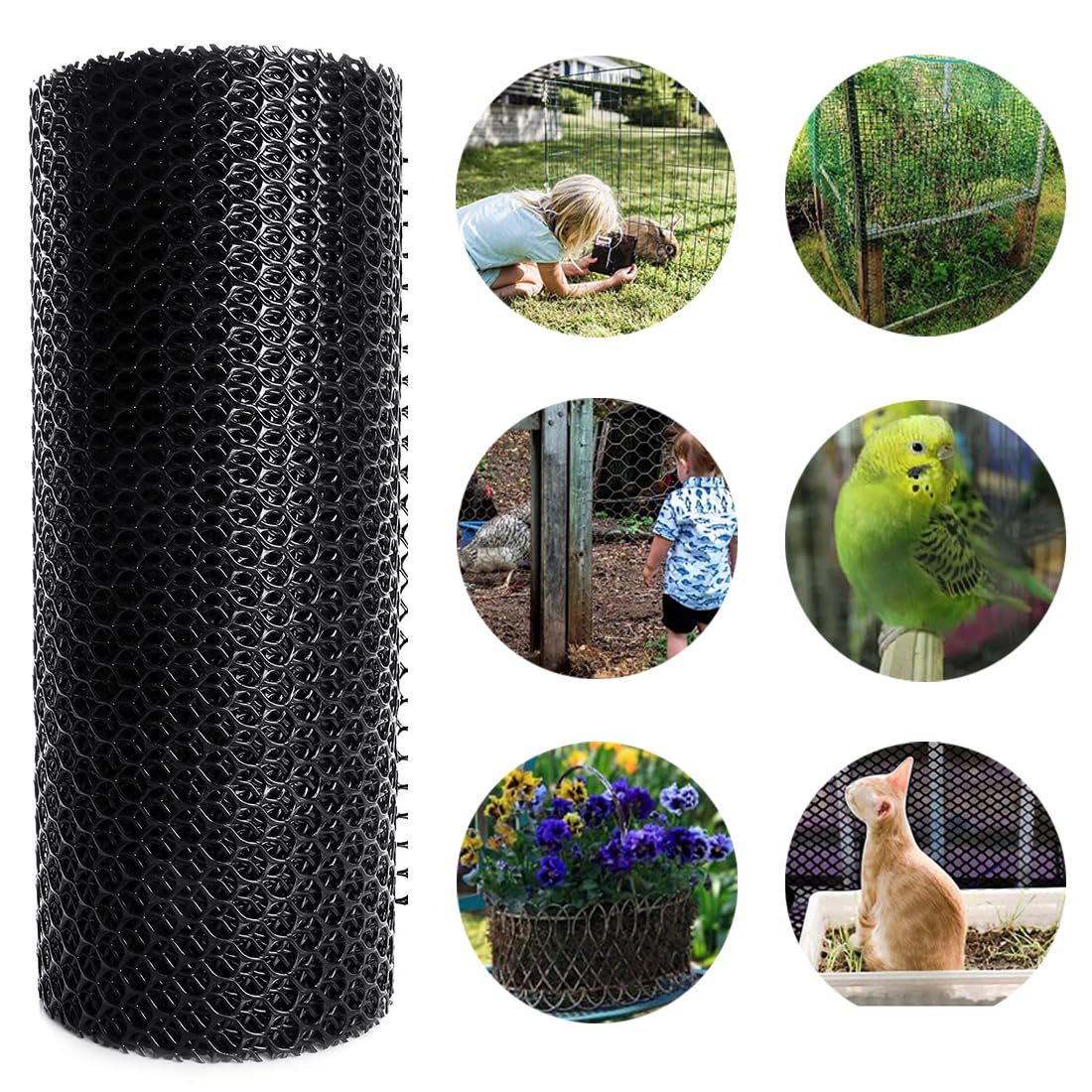 Valla de alambre de plástico reutilizable para valla de alambre de pollo, rollo de malla para cría de aves de corral, red de protección para jardín, balcón, color negro, 0,4 x 6 m