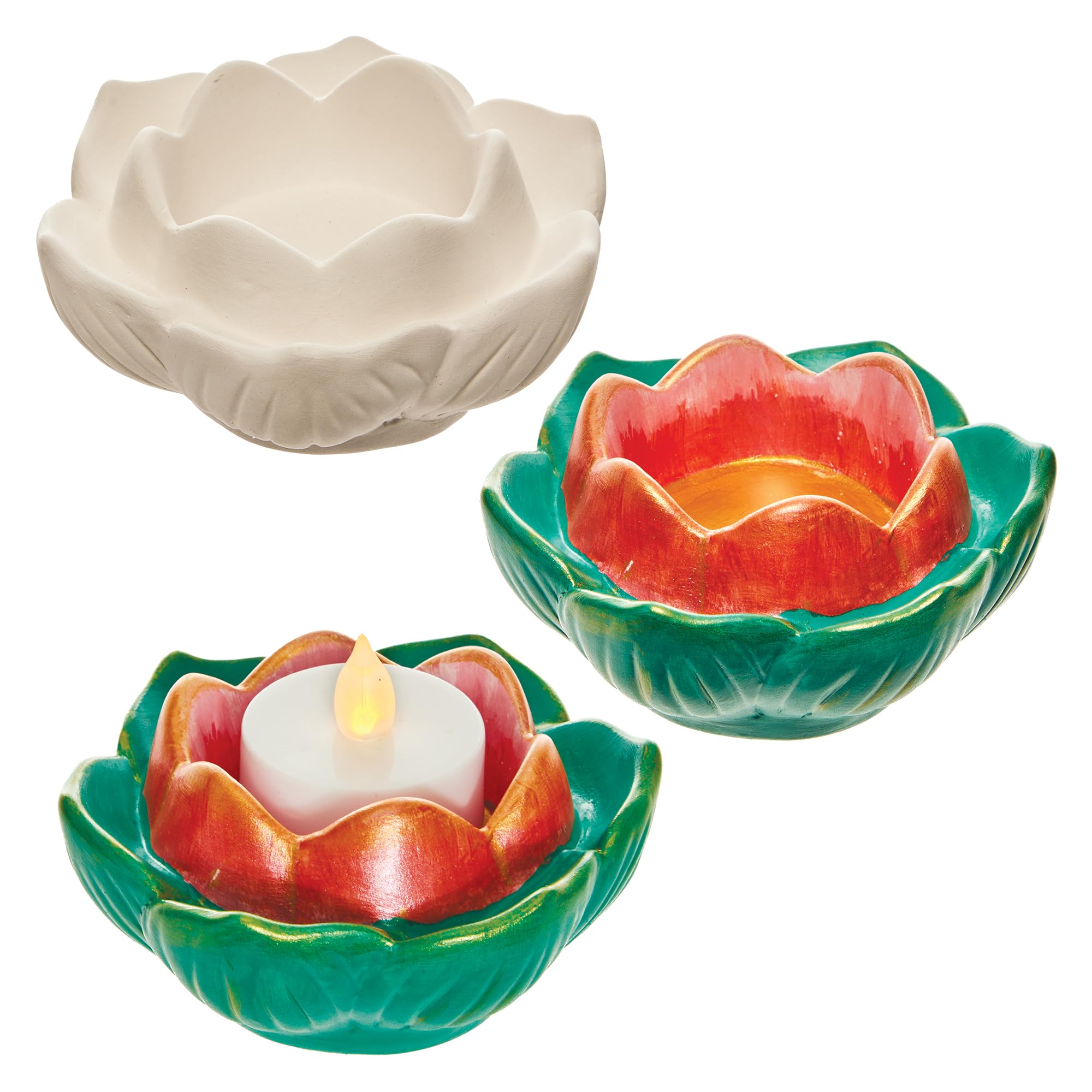 Baker Ross FN375 Lotus Tealight Holder - Pack of 2, Ceramic Painting for Kids, Kids Tealight Holders to Paint