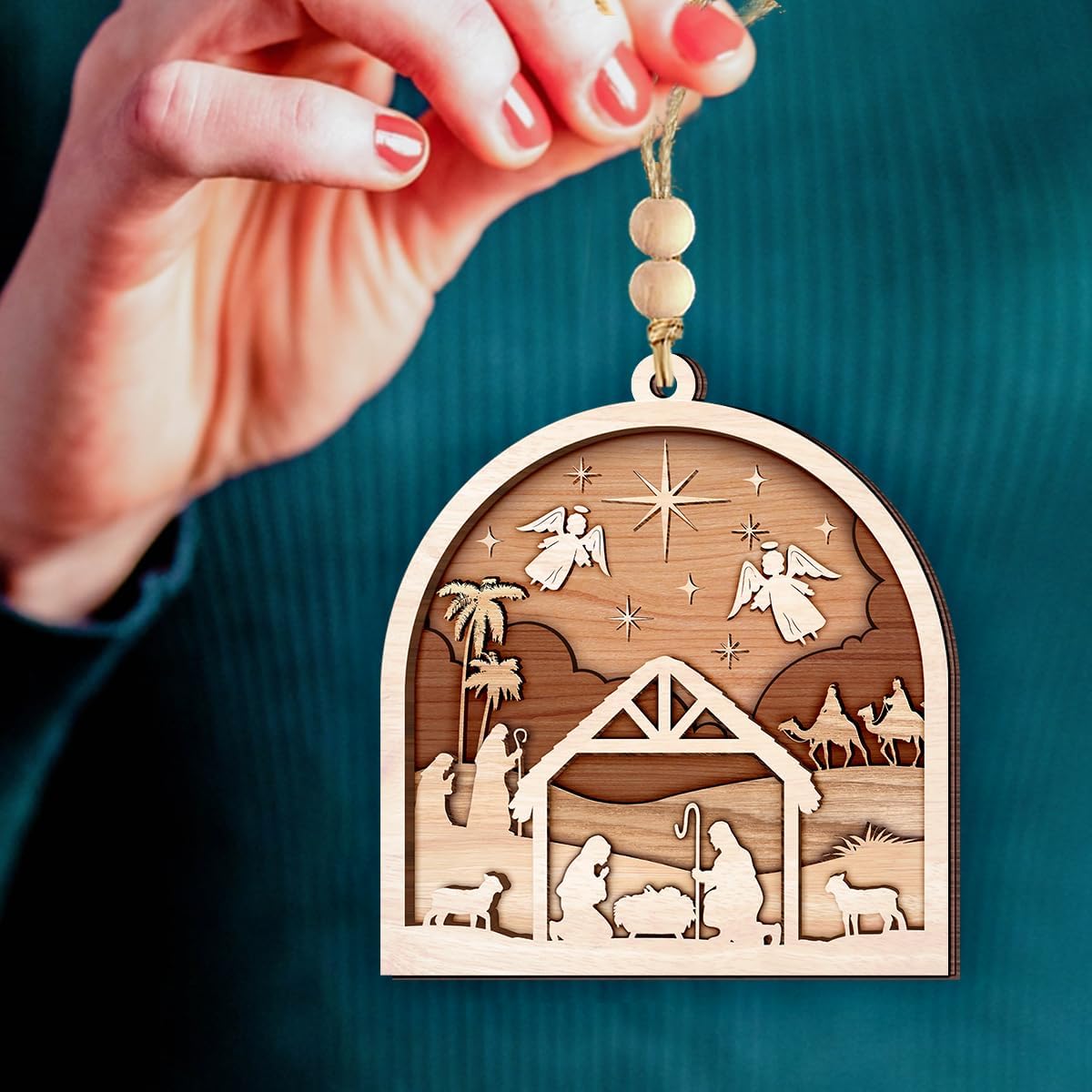 Nativity Scene Ornaments 2025 - Holy Family Christmas Ornament for Tree Decor, Catholic & Religious Gift for Women, Church Gifts for Men, Family, Friends, Wooden Nativity Ornament - Image 4