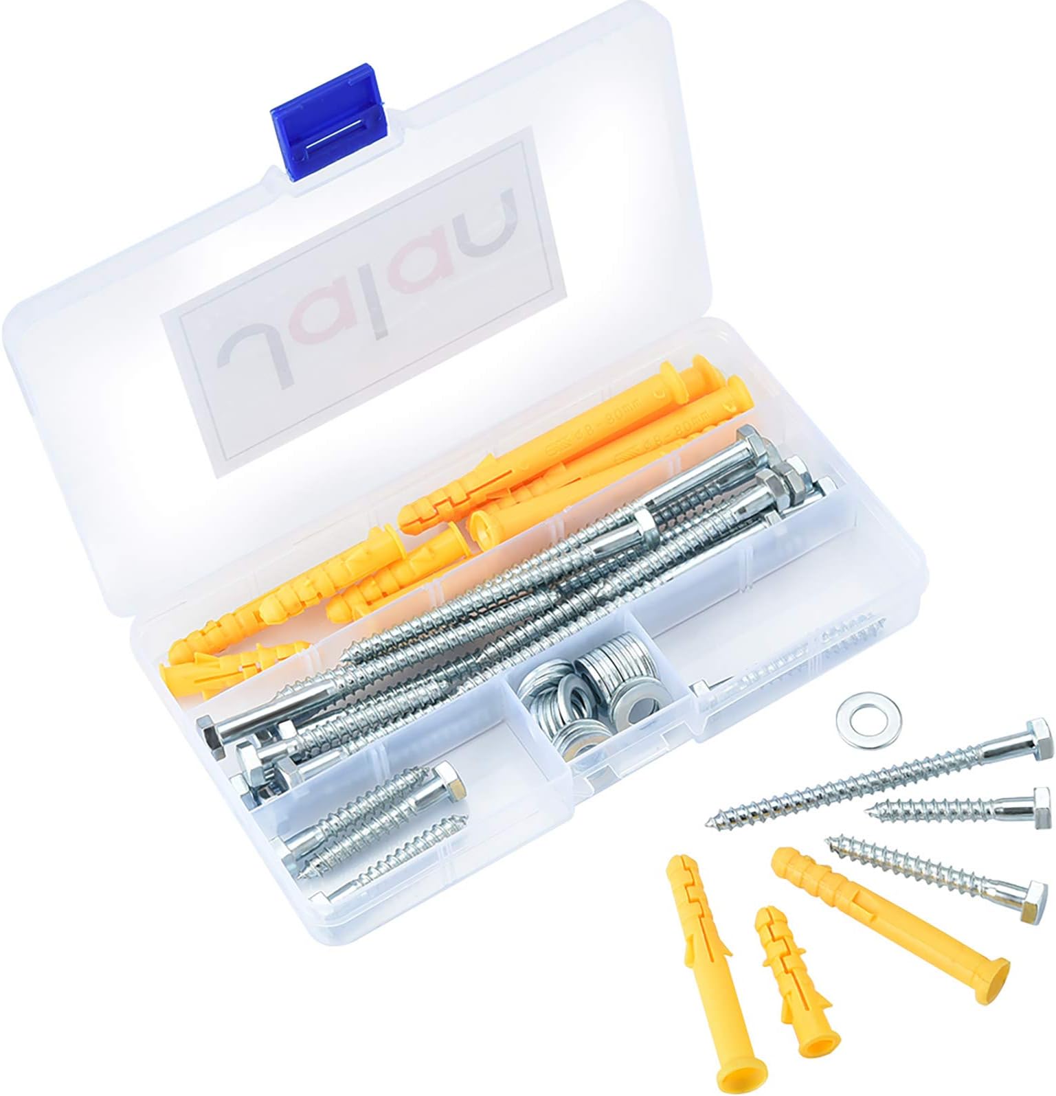 60 pcs M6 Expansion Bolts, Stainless Steel Hex Head Coach Screws Lag Bolt with Flat Washer - 6 mm x (40/50/60/70/80/90 mm)