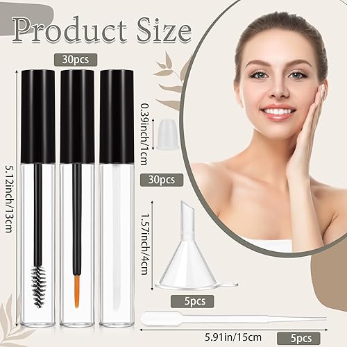 Miniatura 2 de Soaoo Tubo de rímel vacío de 0.3 fl oz (0.3 fl oz), tubo delineador de ojos y tubo de brillo de labios con embudos de goma, contenedor de crema para