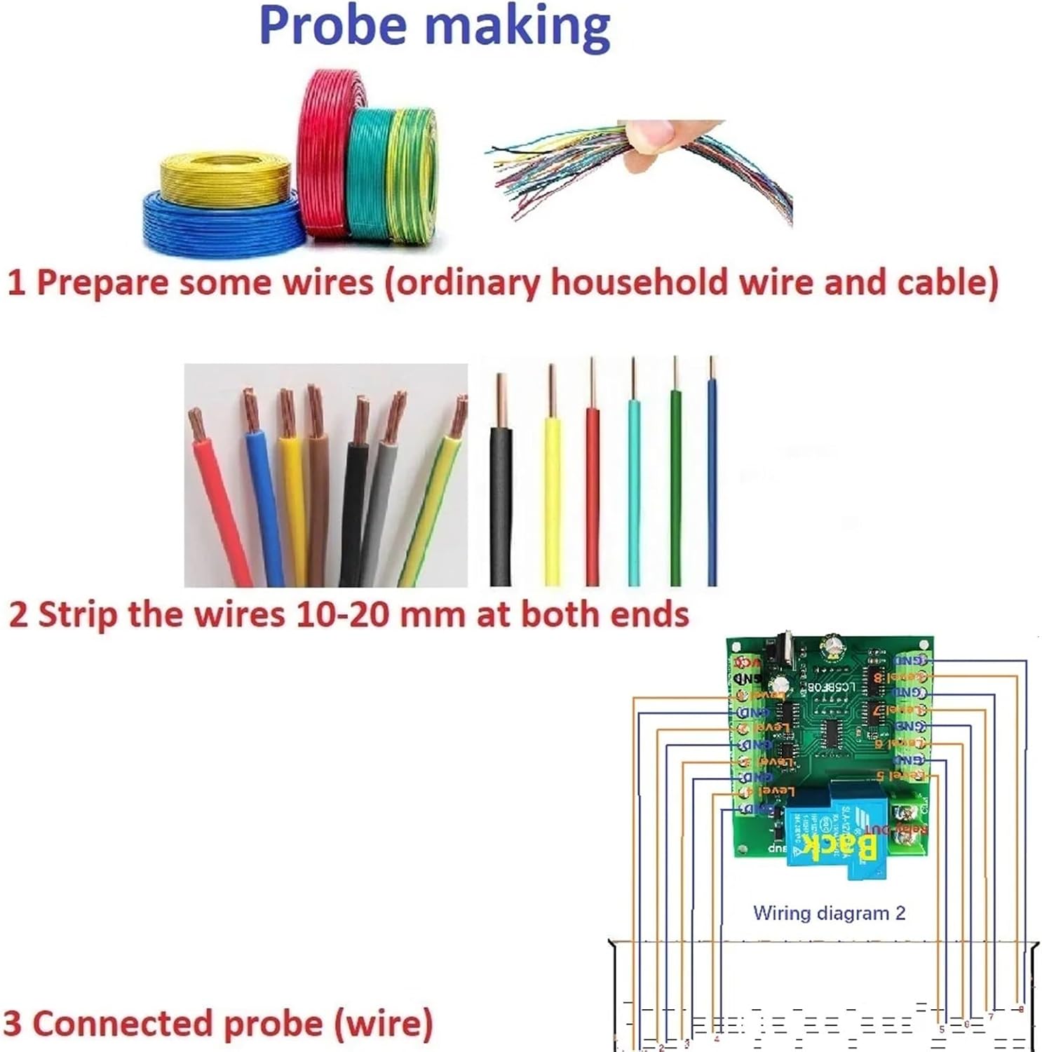 DC 12V 8 Digital Water Level Indicator Board Liquid Sensor Water Supply Controller 30A Relay Module