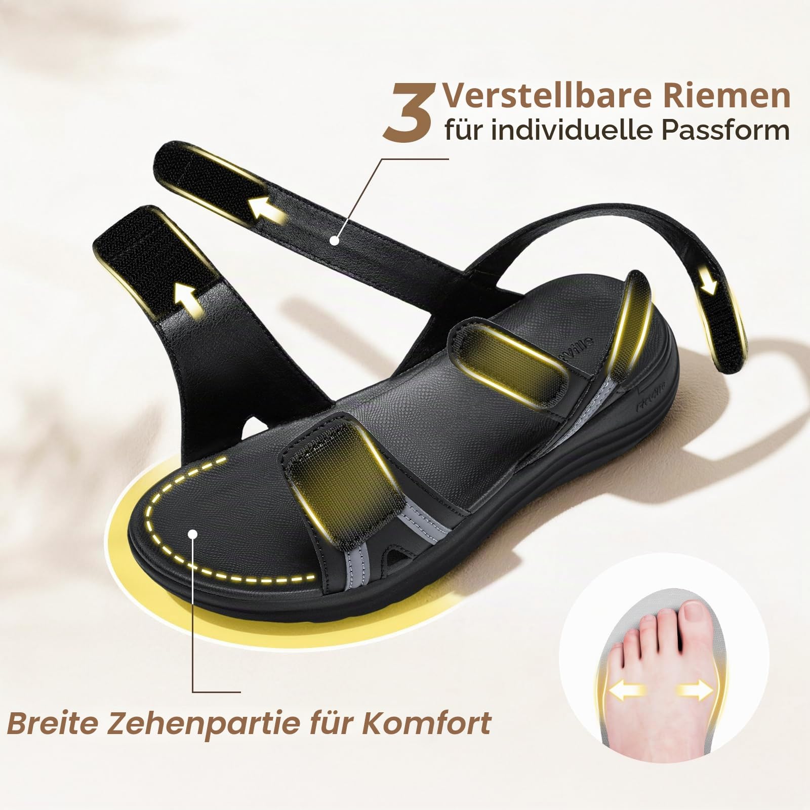 FitVille Sandalen Damen Weit Sommer Bequem Senioren Sandaletten Leicht Frauen Offenen Sandalen mit Klettverschluss Slides Sandalen Flach Outdoorsandale Verbandschuhe für Geschwollen Füße Gr.35.5-42.5