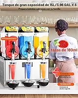 Vista 2 de VEVOR - Máquina comercial de bebidas heladas, tanque triple de 3x15L, máquina de margaritas, 180 tazas, máquina de batidos y bebidas heladas