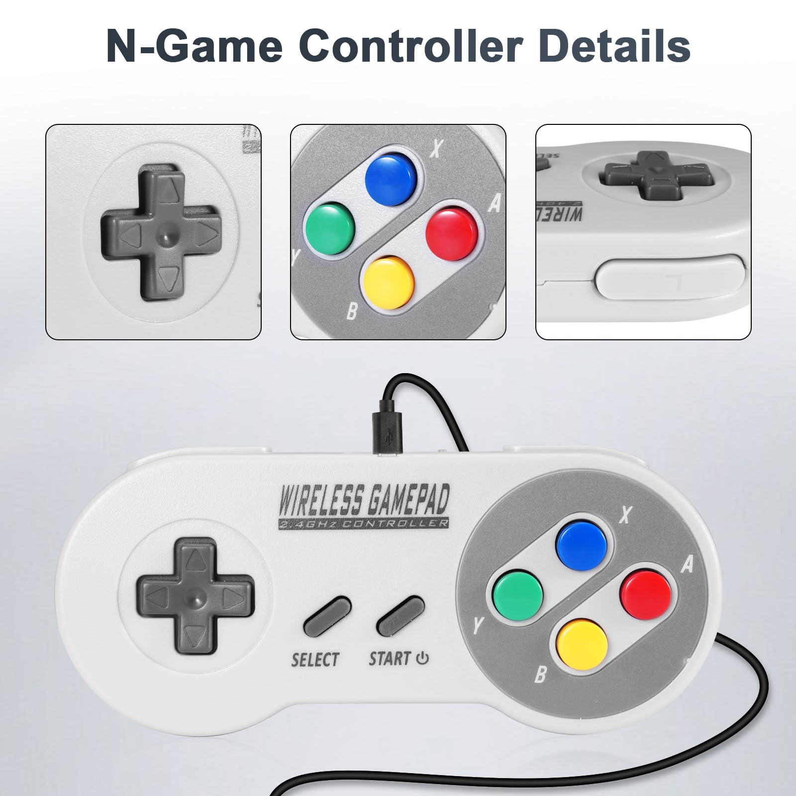 Binghe Controller SNES Wireless, SNES Game Controller Classic Mini Edition con Ricevitore SNES e Ricevitore USB 2.4GHz Compatibile con Switch/Switch OLED/Windows PC/MAC OS/Raspberry Pi(2 pezzi)