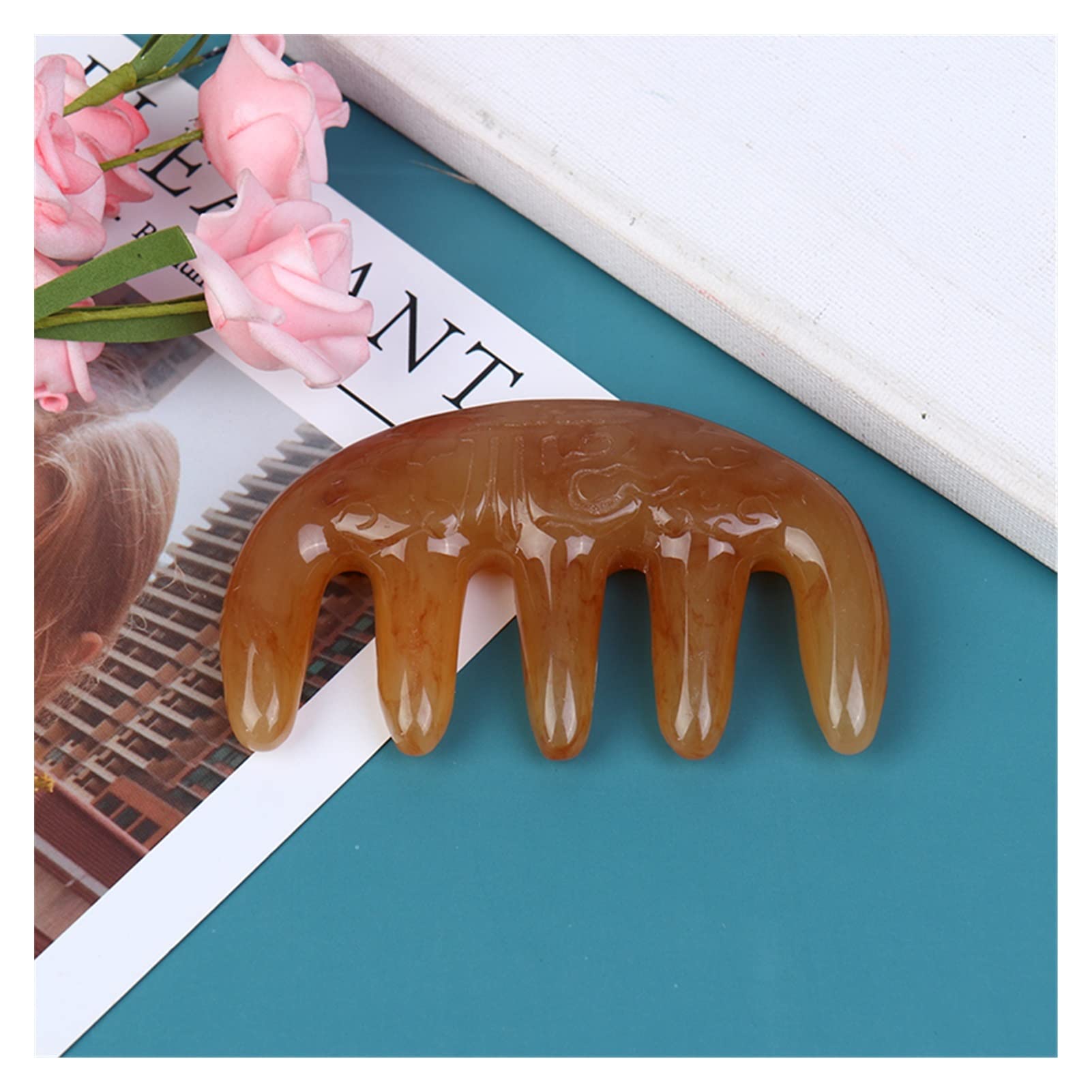 1pcs natürliche Ochsenhorn -Tasche Kamm Kopfhautbürste breit gezahntes Kammhaarwerkzeug (Color : A)