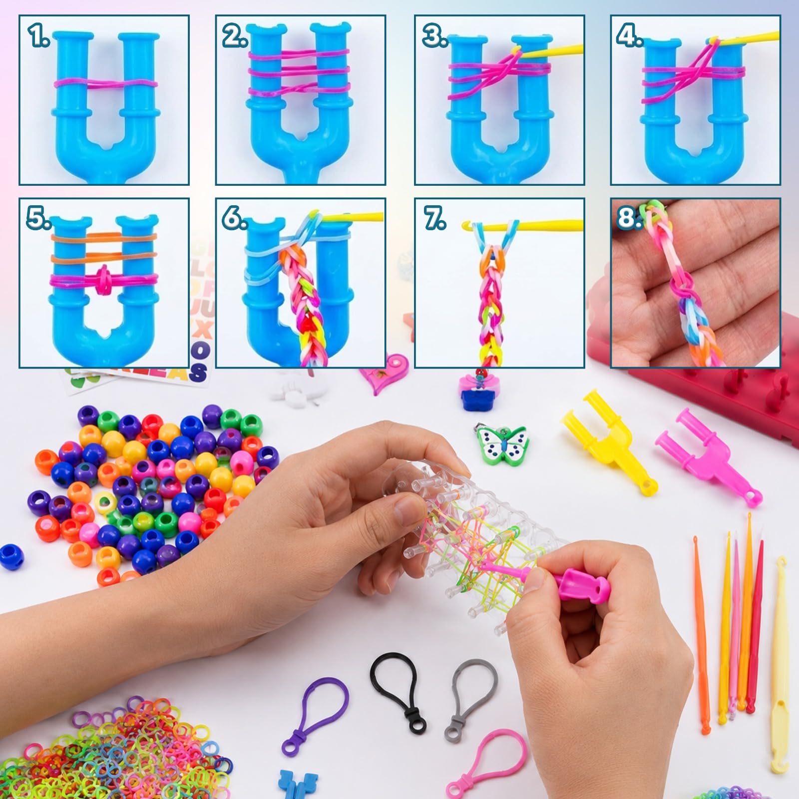 Kit de más de 15000 bandas de telar – 25 bandas de colores vibrantes – Kit de fabricación de pulseras de bandas de goma con cuentas del alfabeto, ganchos en S y herramientas con caja de almacenamiento