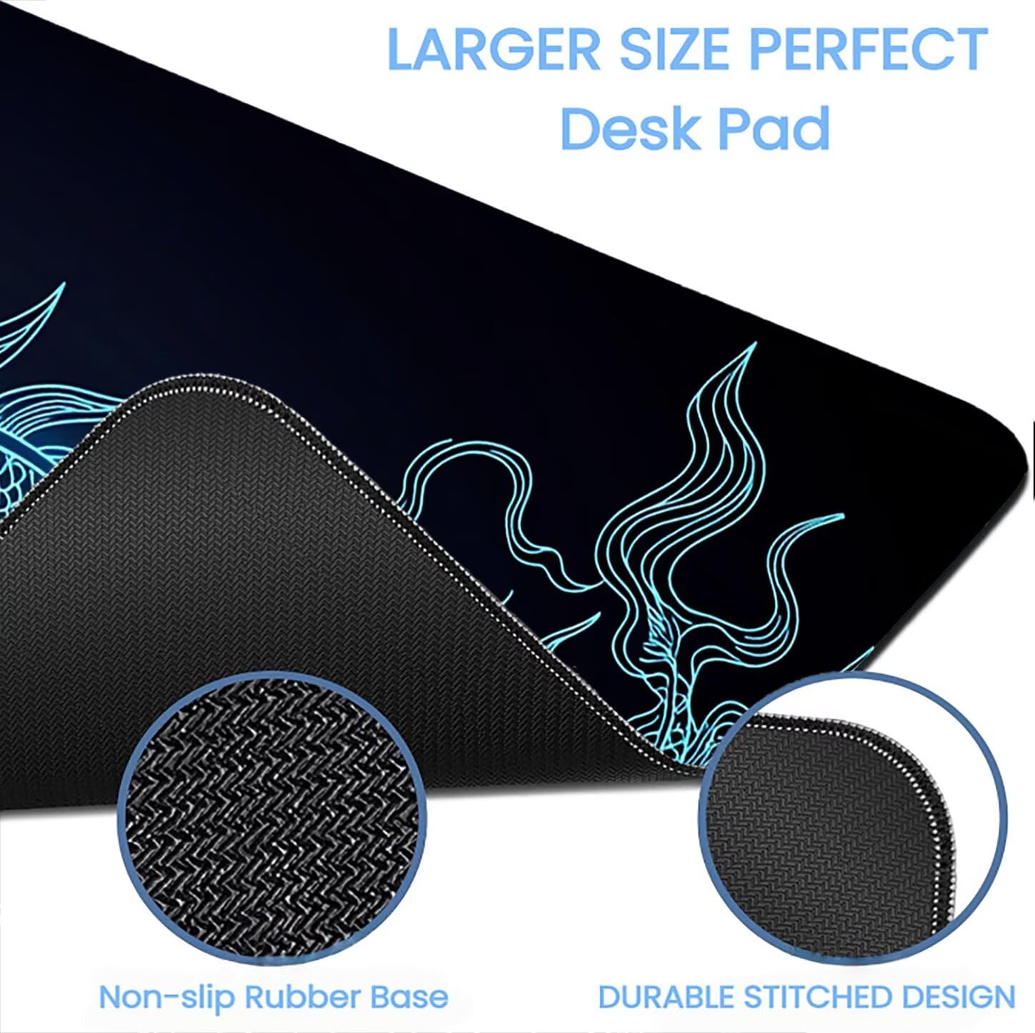 Lpfieonn Drache Großes Schreibtischunterlage, XXL Schreibtischunterlagen, Schwarz XXL Wasserdicht Gaming Mousepad mit Vernähter Rand und Rutschfeste Gummibasis, für Laptop/Hause/Büro 120x60cm PF-2375