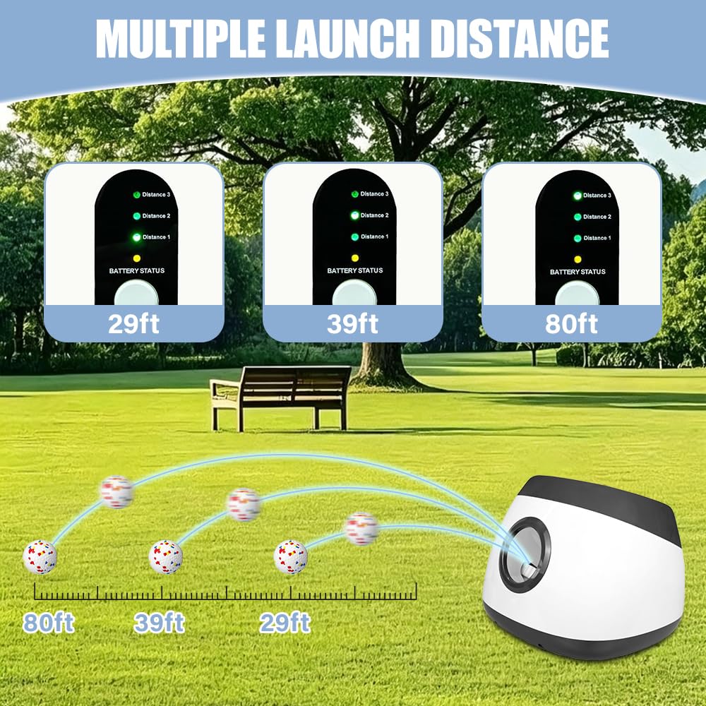 Lanceur De Balles Automatique pour Chiens, Distance Réglable 14-22m,Lanceur Balle pour Intérieur Et Extérieur avec 6 Balles pour Chiens Moyens Et Grands