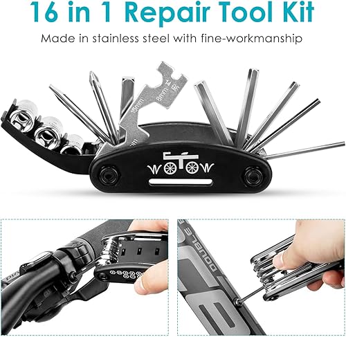 Miniatura 5 de WOTOW Kits de reparación de neumáticos de bicicleta, bolsa impermeable para sillín de bicicleta y mini bomba de 120 psi, palanca multifuncional para
