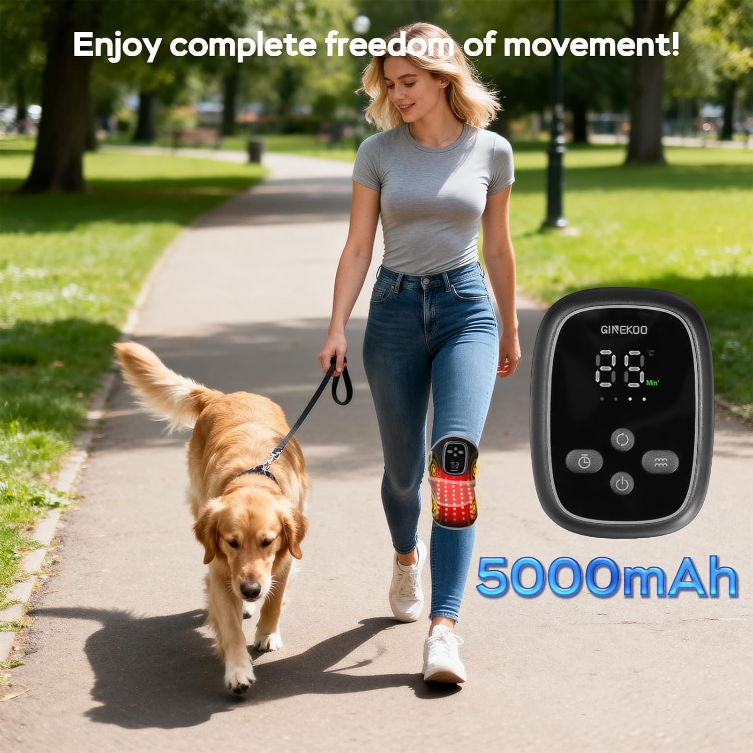 Red Light Therapy Knee Massager Brace – 660nm & 850nm Near-Infrared Light Devices, 4-Motor Deep Vibration Massage with Heating & Pulse Mode, 5000mAh Cordless Knee Pain Relief for Home & Office