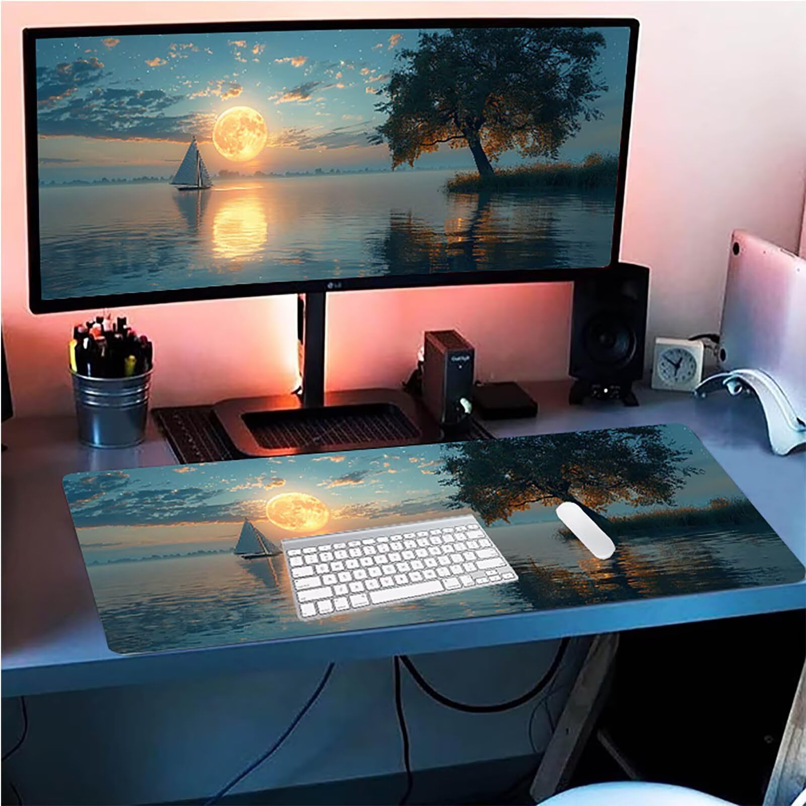 Tappetino Mouse XXL 1500 x 800 mm, Tappetino Mouse Luna, Gaming Mousepad Migliorare la Velocità e la Precisione, Mouse Pad con Base in Gomma Antiscivolo, Ufficio Accessori Gaming, Grigio C-1184