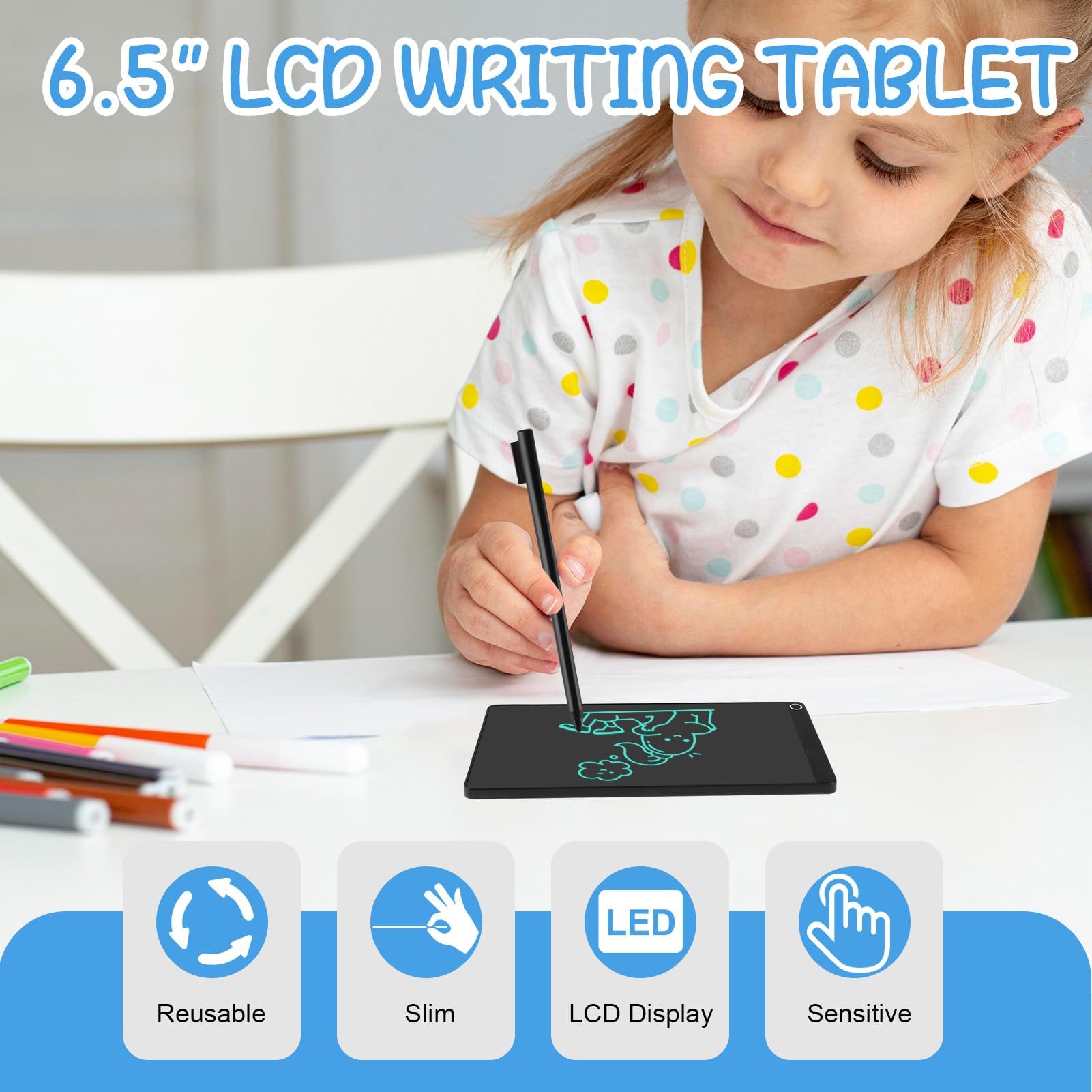 Tablette d'écriture LCD de 16,5 cm avec stylo pour adultes, bloc-notes électronique effaçable avec capteur Hall clair, bloc-notes de bureau de 16,5 cm, planche à dessin avec fonction de verrouillage