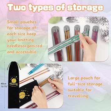 Reessy Coloured Knitting Needles Set-35cm Long, 28 Pcs/14 Pair 2 mm-10 mm Aluminium Single Pointed Needle, Long Knitting Needles, Straight Metal Knitting Needle with Soft Storage Case for Beginners
