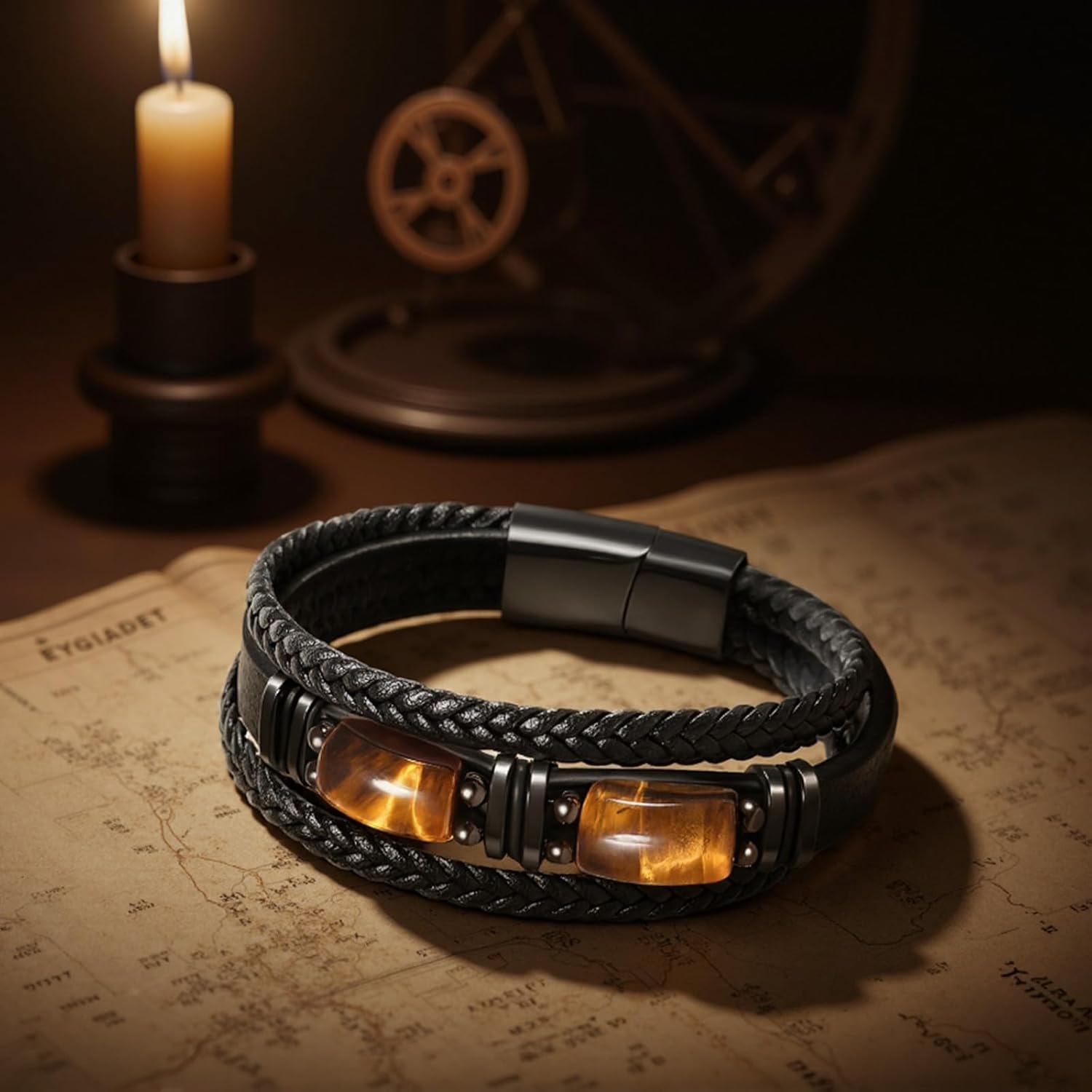 Tiger Eye Black Leather Bracelet Men Natural Tiger Eye Gemstone Crystal Stone Jewelry Handmade Courage And Stress Relief Protection Bracelet - Image 5