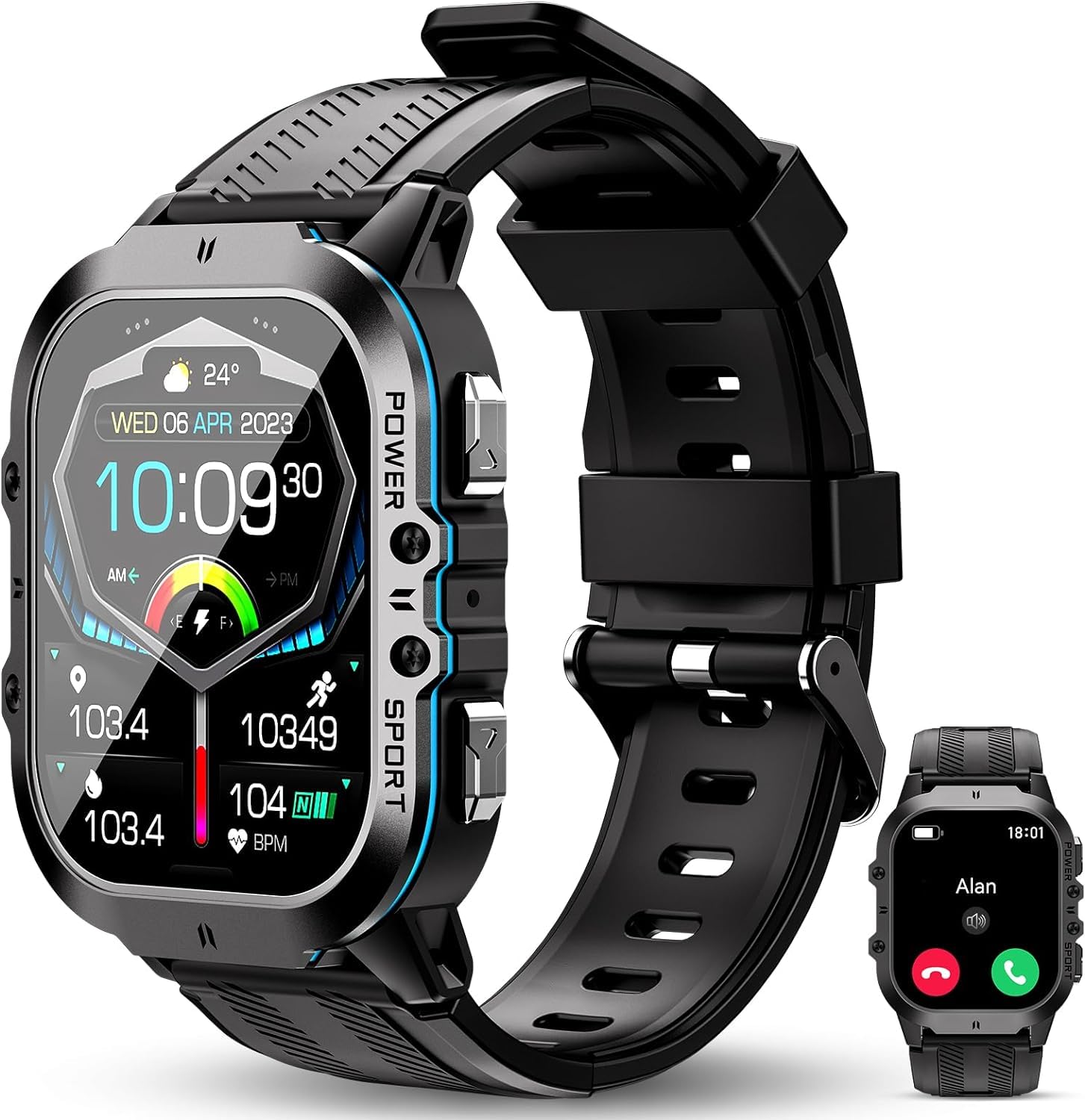 OUKITEL BT20 Smartwatch Uomo,1,96'' AMOLED Schermo Orologio Intelligente,Bluetooth Chiamata Assistente Vocale,Impermeabile 5ATM con Cardiofrequenzimetro,Contapassi Sonno per Android iOS