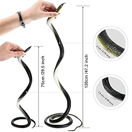 Blulu 3 Pieces Rubber Snakes Realistic Large Lifelike Fake Toys Plastic Garden Snake to Keep Birds Away Scare Squirrels Halloween Prank Props Scare Toy(Classic Style)