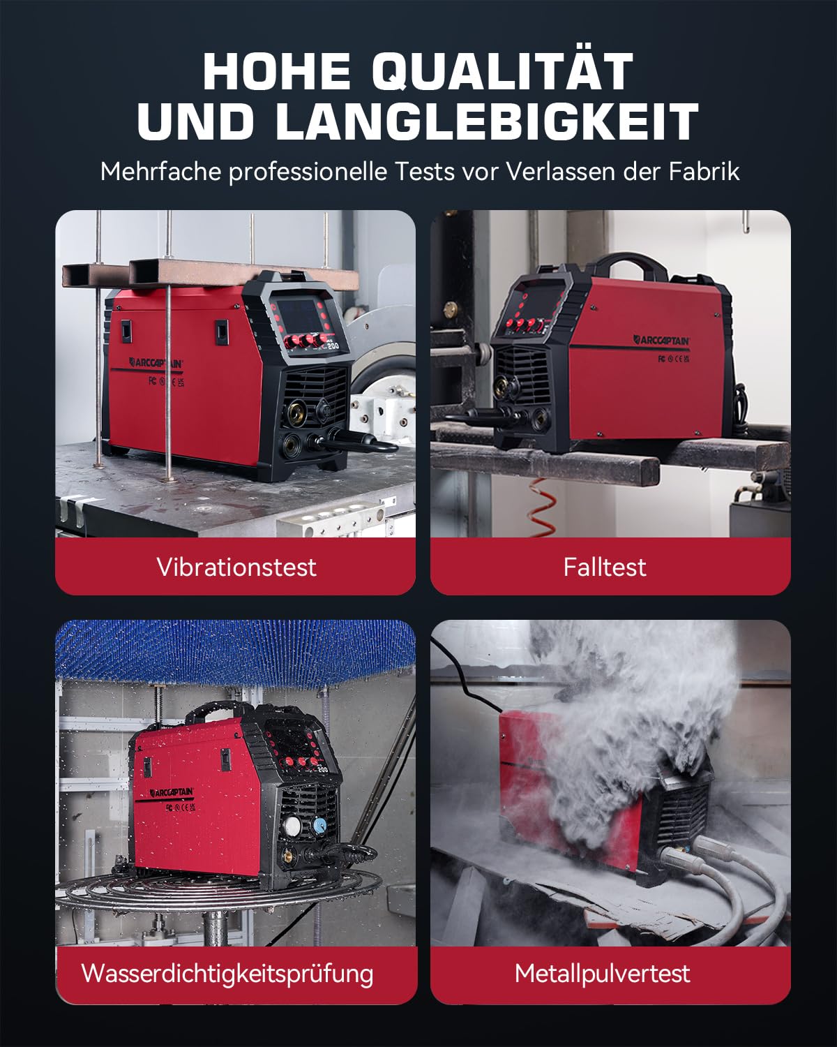 ARCCAPTAIN MIG MAG Schweißgerät 200 Ampere, 7 in 1 vollsynergisches Schweißgerät FLUX Fülldraht/MAG/MIG Schutzgas Schweißgerät/MMA/Lift TIG/Unterstützung Spool Gun/Punktschweißen, IGBT Inverter230V