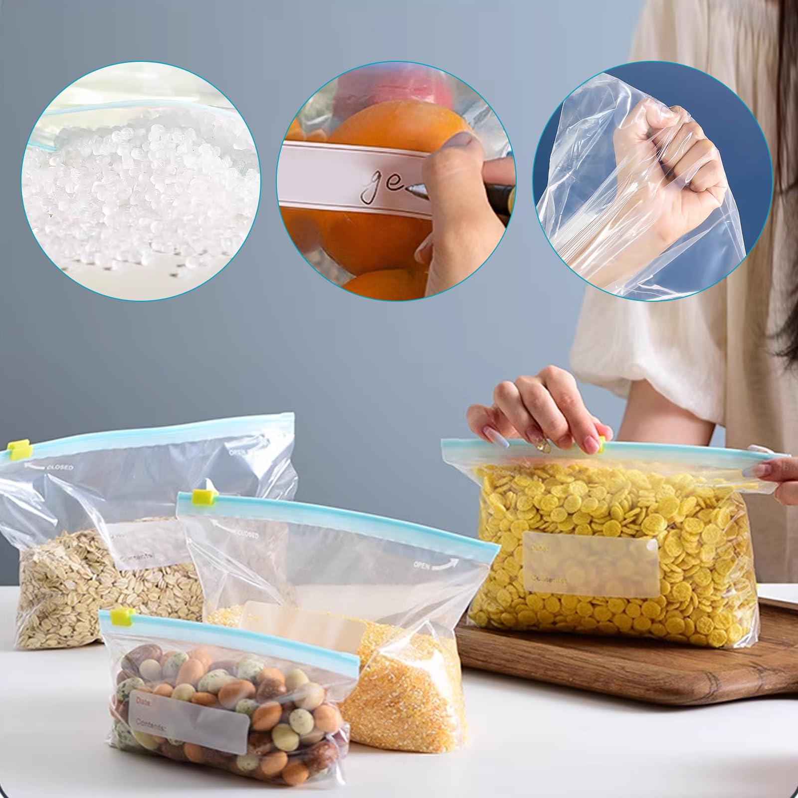 45 Sacchetti Per Congelatore Riutilizzabili Con Chiusura Lampo In Silicone | A Prova Di Perdita, Lavabili, Varie Misure