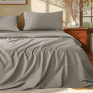 Shilucheng 100% Egyptian Cotton Queen Size Sheets Set - 1000 Thread Count,Luxury Cotton Bed Sheets,Breathable & Cooling Bedding and Pillow Cases, 16 Inch Deep Pocket - 4 Piece (Taupe, Queen)