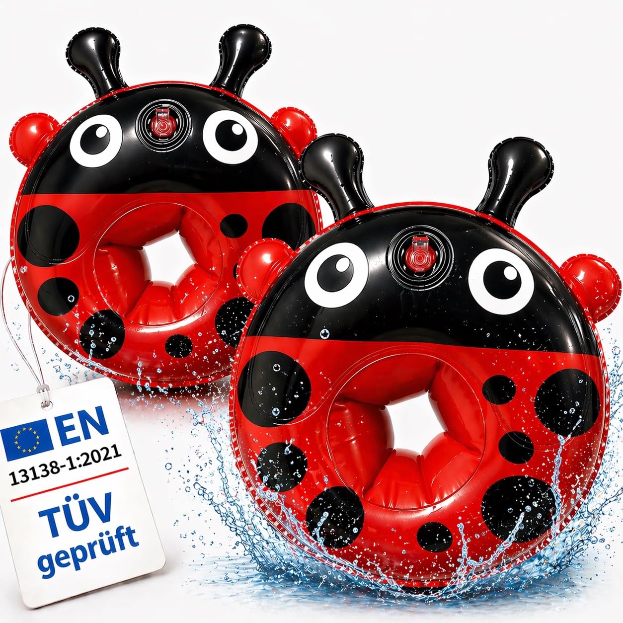 TÜV geprüfte Schwimmflügel für Kinder – hochsichtbares Marienkäfer-Design für maximale Sichtbarkeit im Wasser – sichere Schwimmhilfe mit 3-Luftkammer-System & Sicherheitsventil – 1–6 Jahre / 11–30 kg
