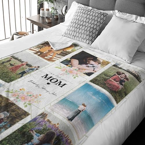 Miniatura 6 de callie Manta personalizada para madre de hija e hijo, mantas personalizadas para mamá con fotos y nombres de niños, manta de franela sherpa, regalos