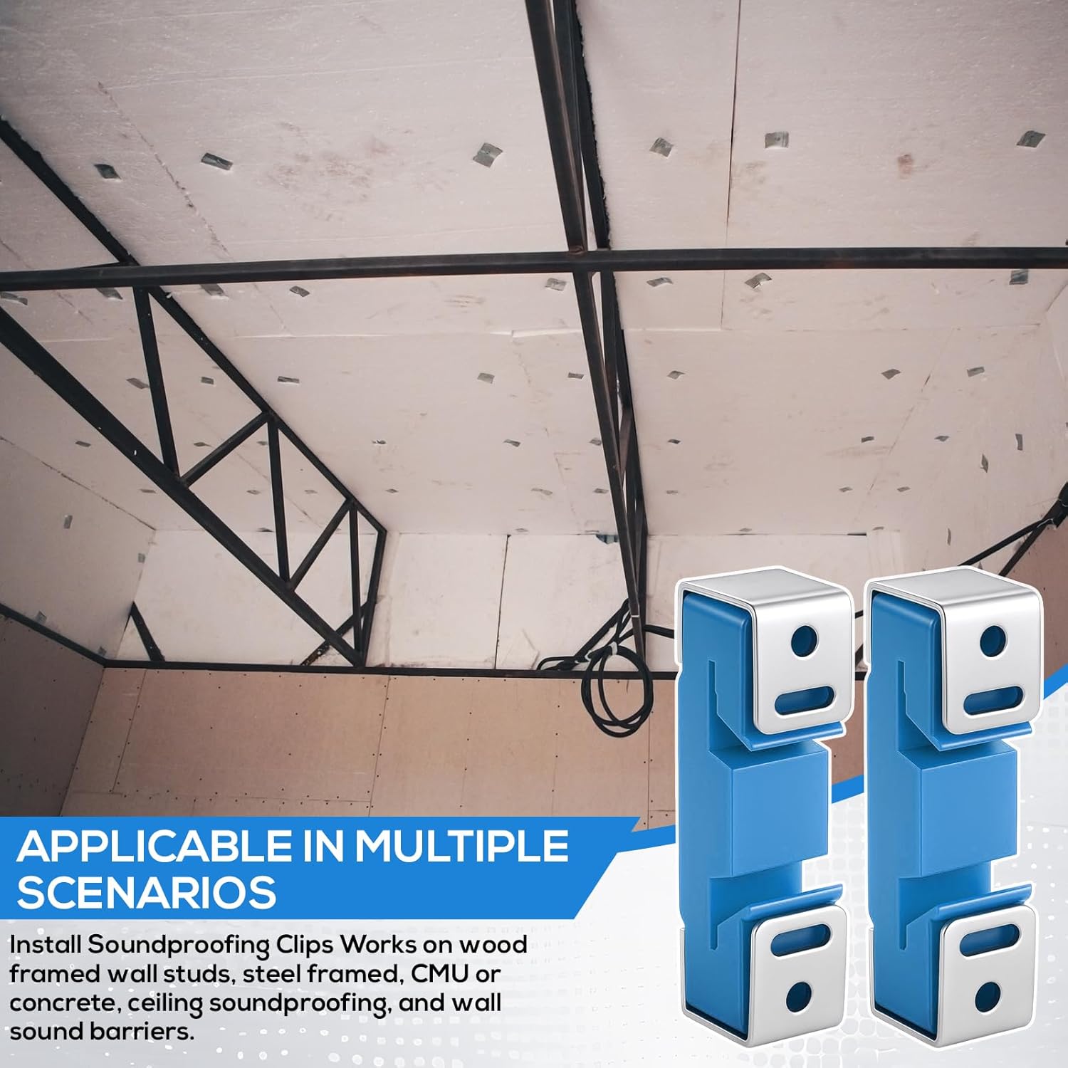 LEIFIDE 100 Pack Sound Isolation Clips Sound Proofing Mounting Blocking Clips Reduce Noisy Neighbor Soundproofing Resilient Channel for Home Office Apartment Recording Studio Walls and Ceilings (Blue)