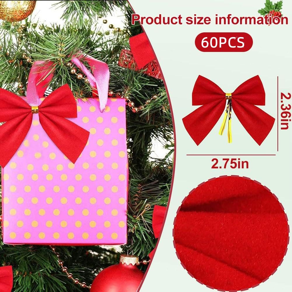 60 Fiocchi Di Natale Mini In Iuta E Poliestere 25mm | Piccoli Fiocchi Decorativi Per Albero Regali E Fai Da Te