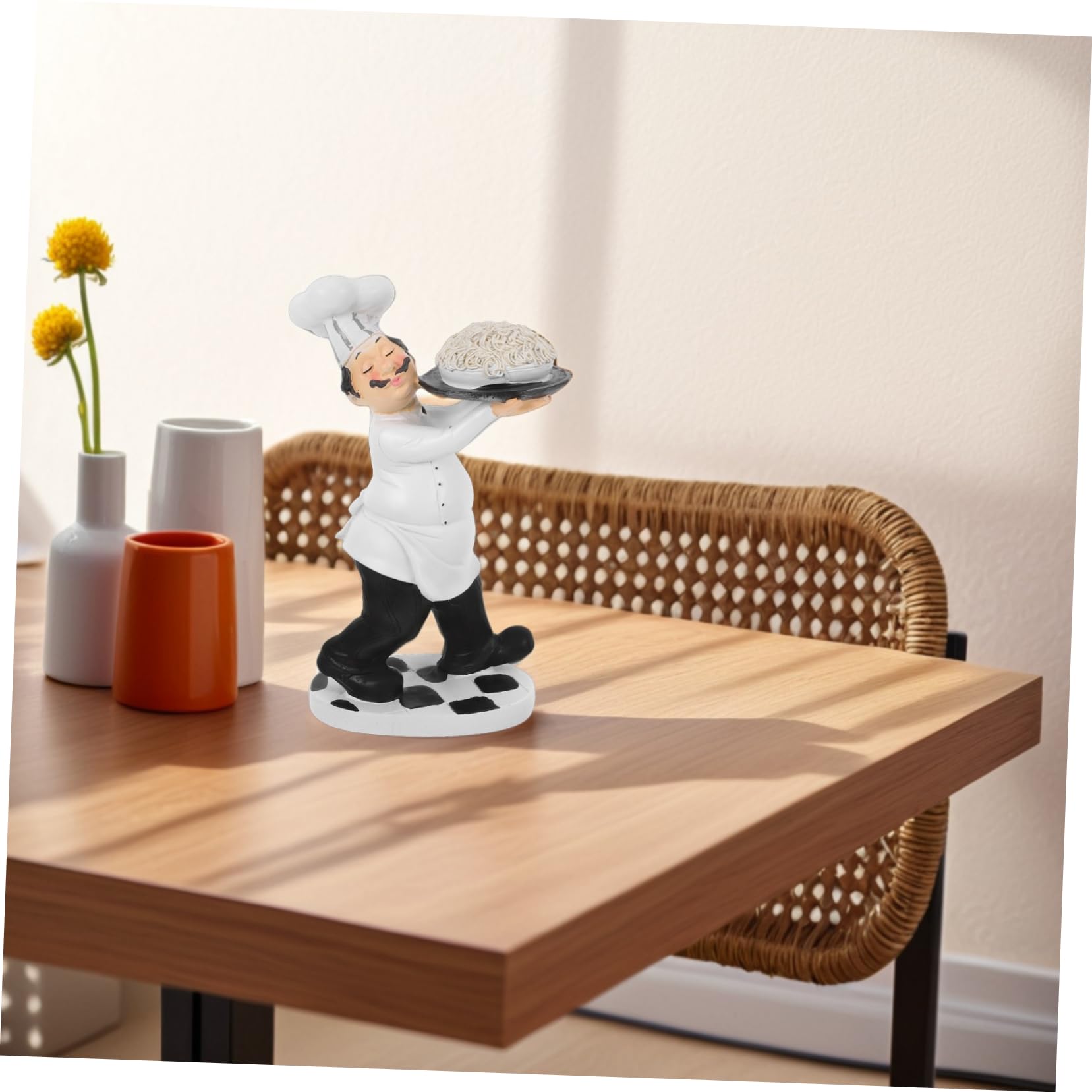 ORFOFE Statuetta Chef in Resina Stile Europeo Bianco, Portatile e Stabile, Decorazione per Caffè, Casa o Regalo di Compleanno, Figura da Tavolo Originale
