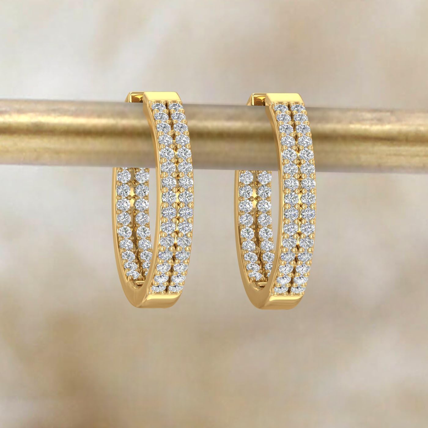 1 Carat (ctw) Natural Diamond Two Row Inside-Out Diamond Hoop Earrings in 925 Sterling Silver 18K Yellow Gold Over