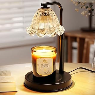 Flower Candle Warmer Lamp with Timer - Adjustable Height Wax Melt Warmer for Scented Jar Candles Light, Women Birthday Gifts for Mom, House Warming Gifts New Home Vintage Room Decor, Black