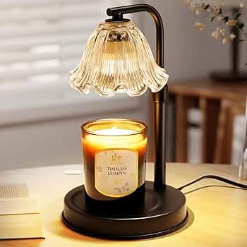 Flower Candle Warmer Lamp with Timer - Adjustable Height Wax Melt Warmer for Scented Jar Candles Light, Women Birthday Gifts for Mom, House Warming Gifts New Home Vintage Room Decor, Black