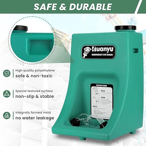 Miniatura 2 de Huanyu Estación de lavado de ojos portátil de emergencia para lavado de ojos con flujo de gravedad, estación de lavado de ojos montada en la pared,
