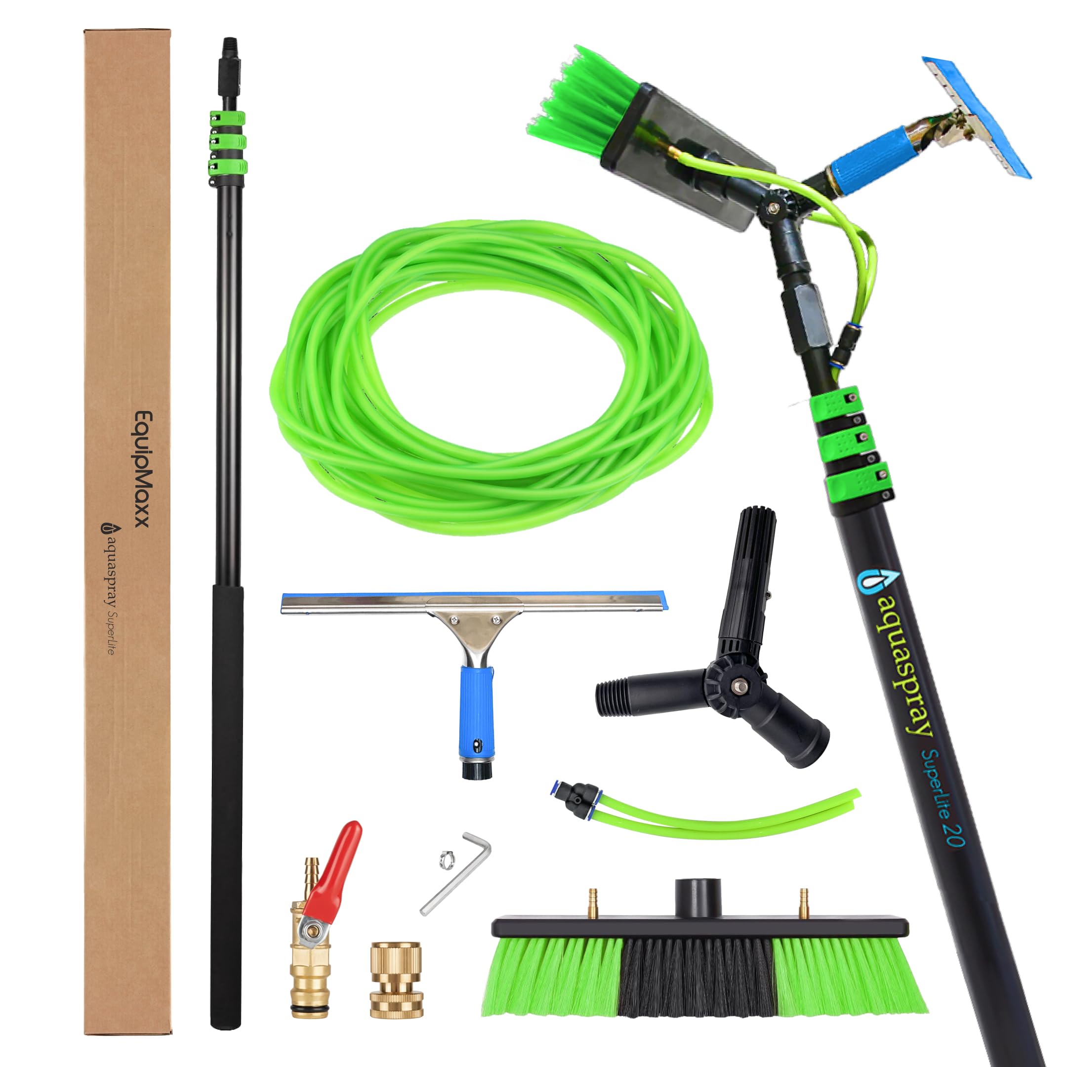 20 Feet Reach Solar Panel Cleaning Brush & Water Fed Pole Kit Professional System for Window & Glass Cleaning Washing Equipment Tool Scrubber Brush & Hose Spray Washer