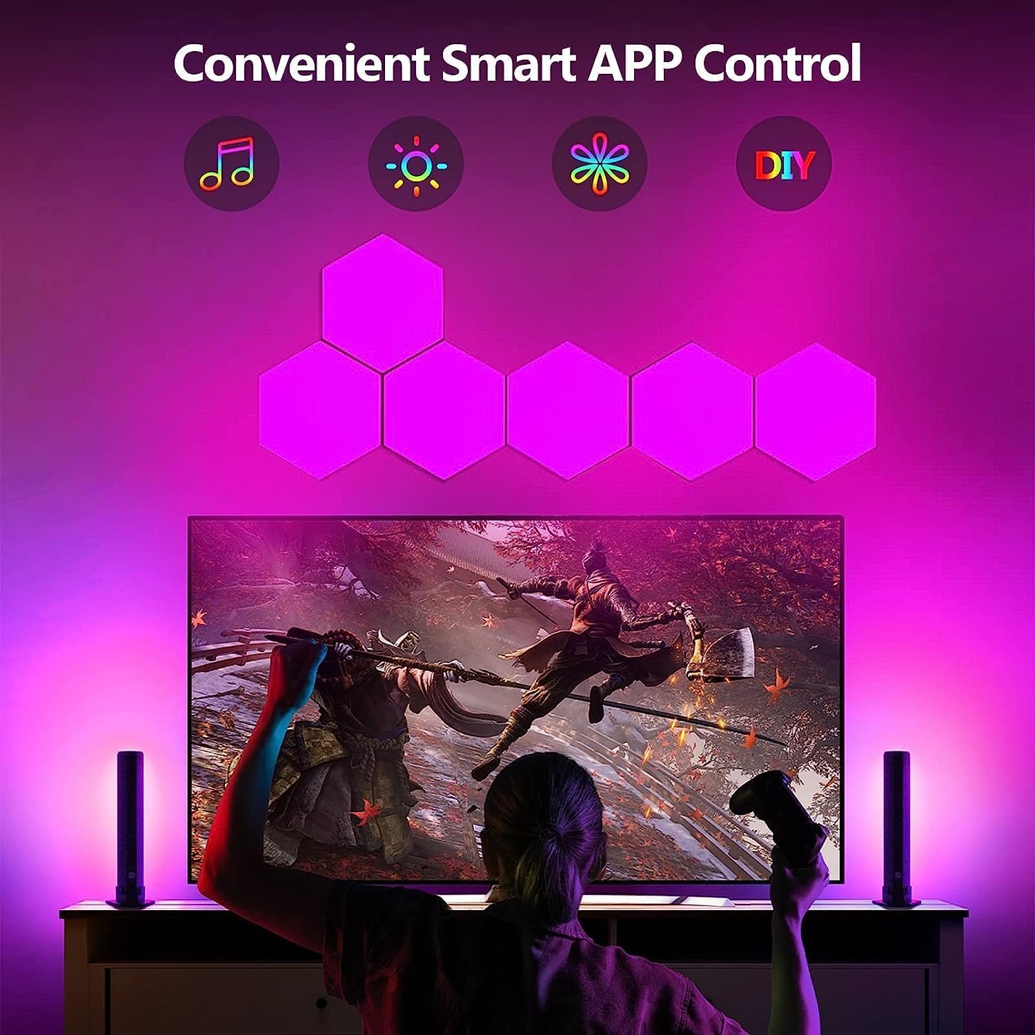 Luci esagonali per videogiochi, pannelli luminosi esagonali a LED per pareti, luci geometriche RGB fai da te per la decorazione della casa, camera da letto, sala giochi, bambini e adulti, confezione d