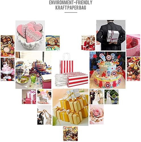 Miniatura 6 de 25 bolsas de regalo a rayas rojas y blancas, pequeñas bolsas de rayas rojas y blancas con asas para recuerdos de fiesta (8.2 x 6 x 3.1 pulgadas)