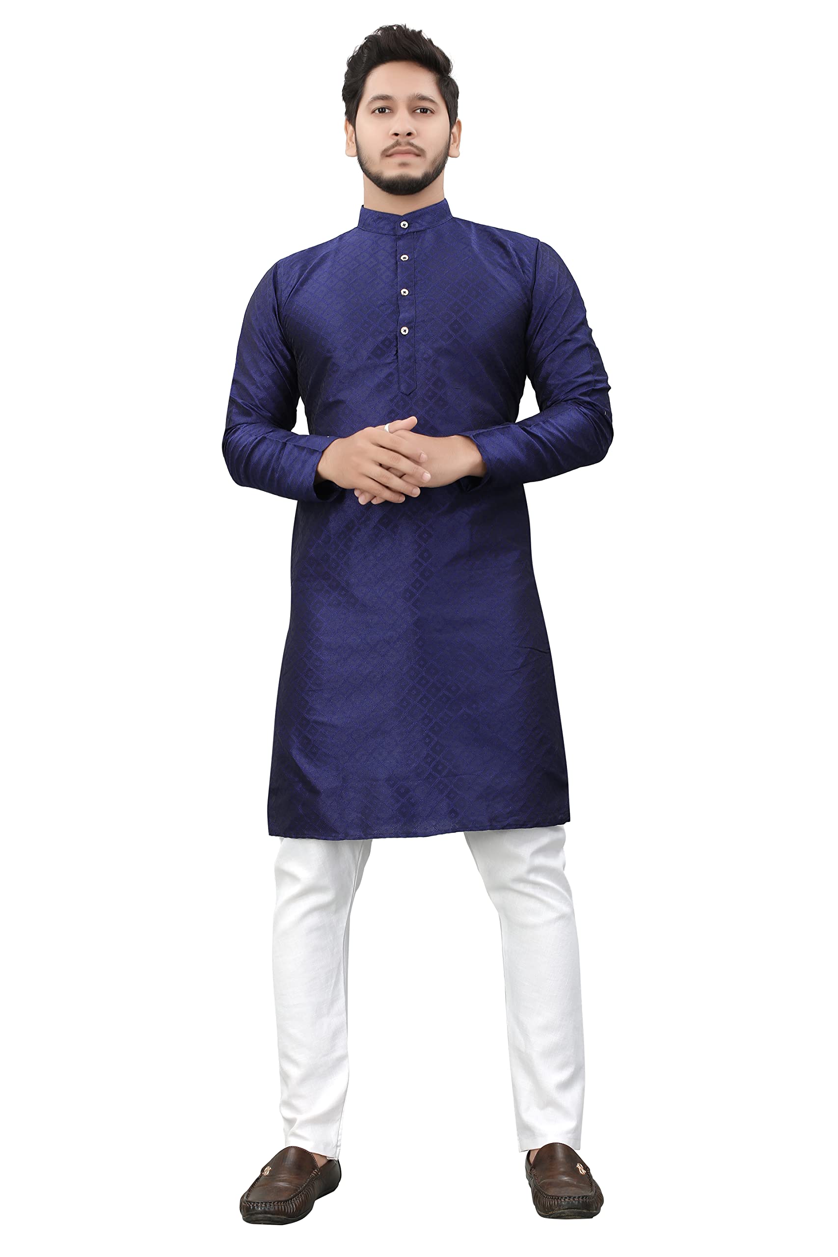More & More Men's Jacquard Cottan Blend Kurta