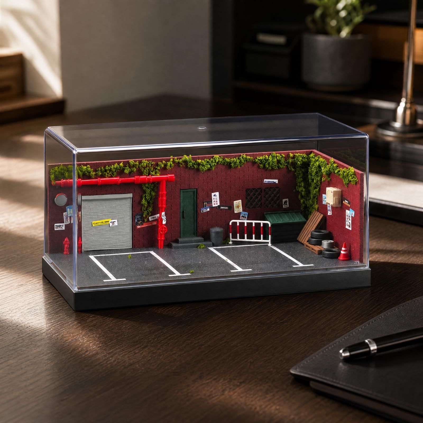 kowaku Modello 1:64 di Magazzino Storico Compatto Parcheggio 1:64 Resistente Espositore con Copertura in Acrilico per Collezionisti, Scrivania