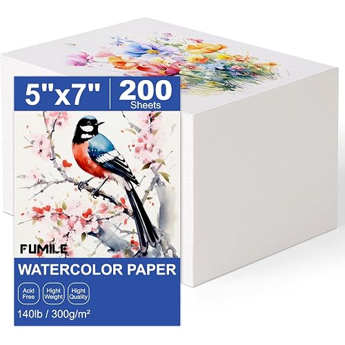 200 Sheets 5x7 Inch Watercolor Paper Bulk, 140lb /300GSM White Cold Press Water Color Paper for Kids Adults Artists. Thick Cotton Bulk Watercolor Papers for Art Supplies