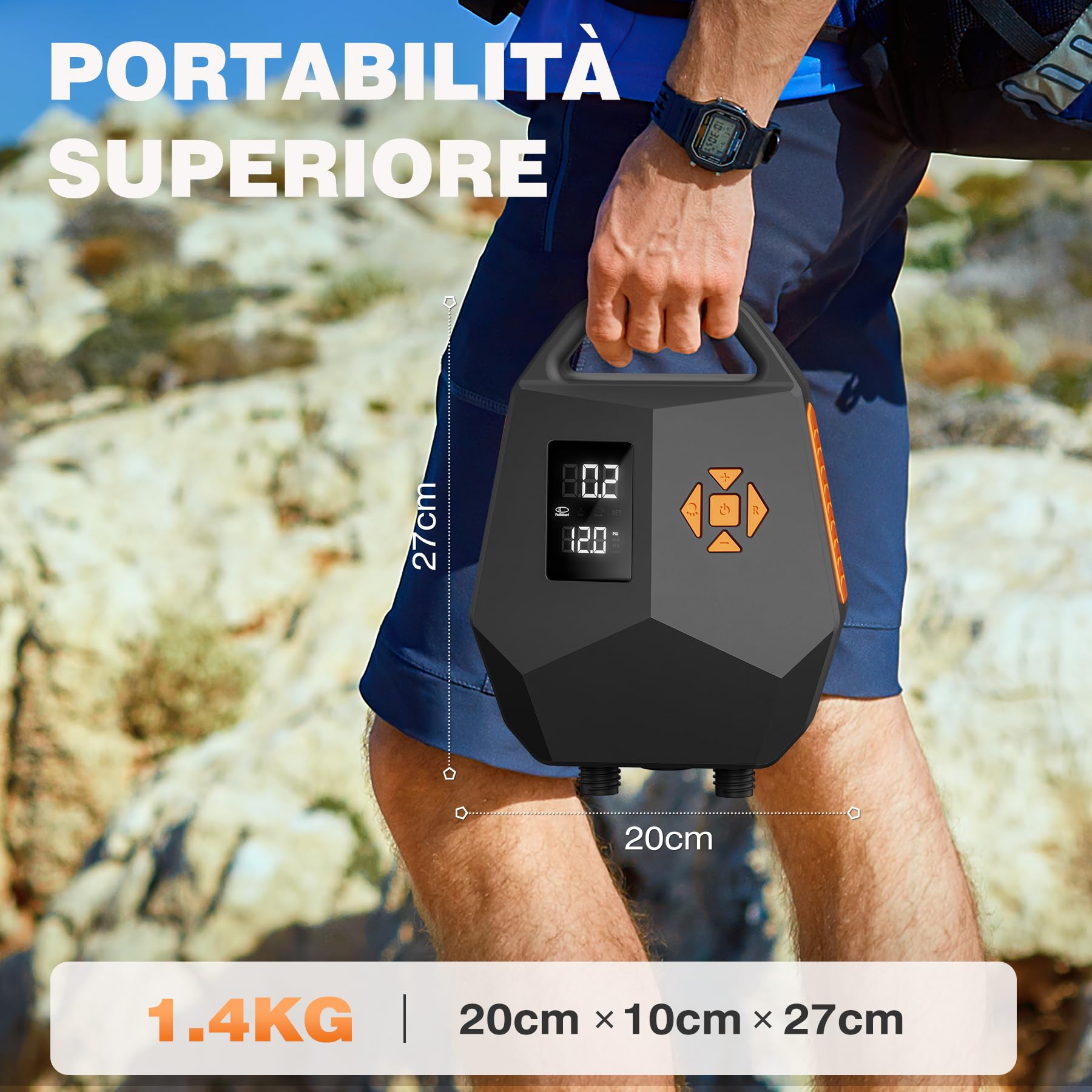 Pompa elettrica SUP 20 PSI - Pompa ad aria a doppio motore con arresto automatico, adattatore per auto da 12 V per tavole gonfiabili, kayak, barche - gonfiaggio silenzioso e veloce