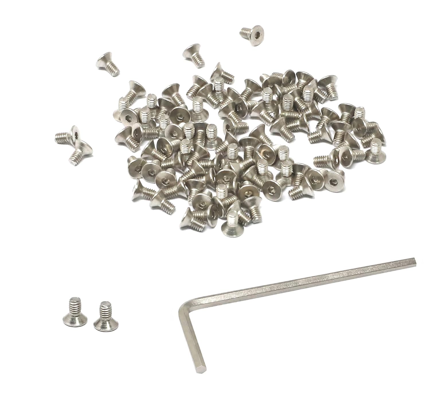 iexcell 100 Pcs M2 x 3mm Thread Pitch 0.4 mm Stainless Steel 304 Hex Socket Flat Head Cap Screws Bolts Kit