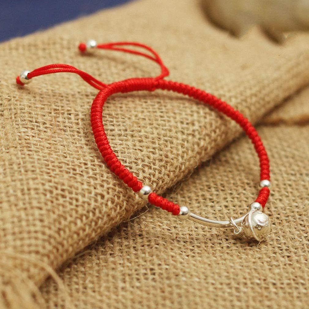 Protection Bracelet for Women and Men Real 925 Sterling Silver Lucky Bell Amulet Red Rope Bracelet Handmade String Adjustable Jewelry Gift