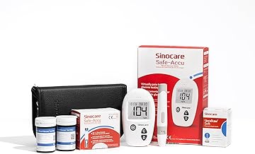 sinocare Safe-Accu Diabetes Test Kit, Blood Glucose Monitor, with 50 Test Strips and 50 Lancing Devices and Case in mg/dL