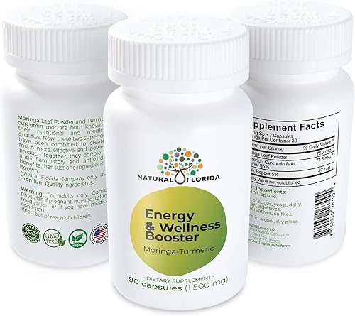 Miniatura 2 de Moringa Curcumina de cúrcuma, mezcla de pimienta negra, potenciador de energía y bienestar, 90 cápsulas veganas, suplemento natural 100% puro, sin