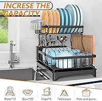 Vista 4 de Dish Drying Rack, 2-Tier Stainless Steel Dish Rack with Removable Utensil Holder, Rust-Proof Dish Drainer with Drying Board,Large Dish Racks for
