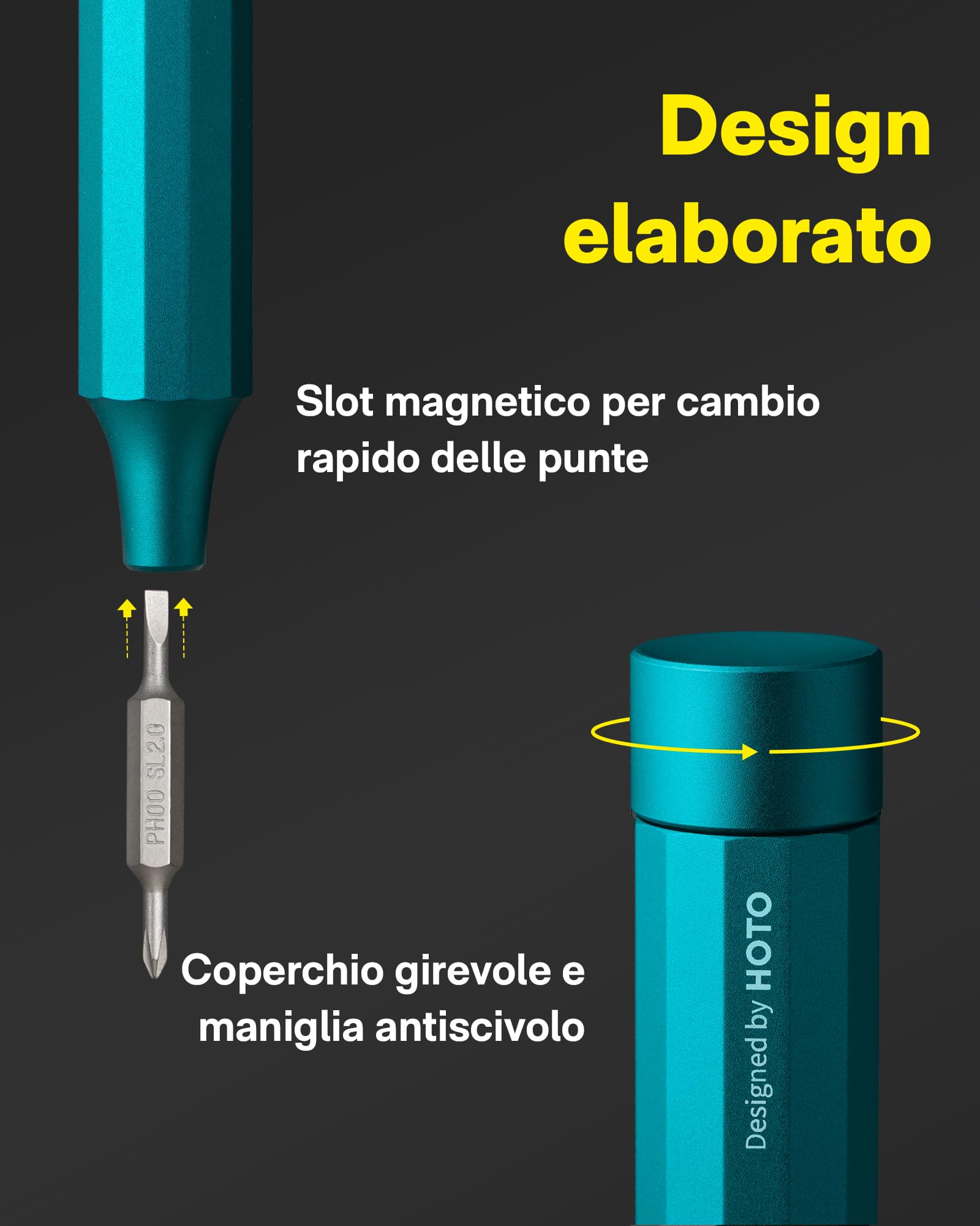 HOTO Set di Cacciaviti, Mini Set di Cacciaviti di Precisione 24 in 1 con Punte in Acciaio S2 Resistenti da 24 Pezzi, Ideali per Elettronica, Occhiali e Bracciali, Turchese Scuro - P1
